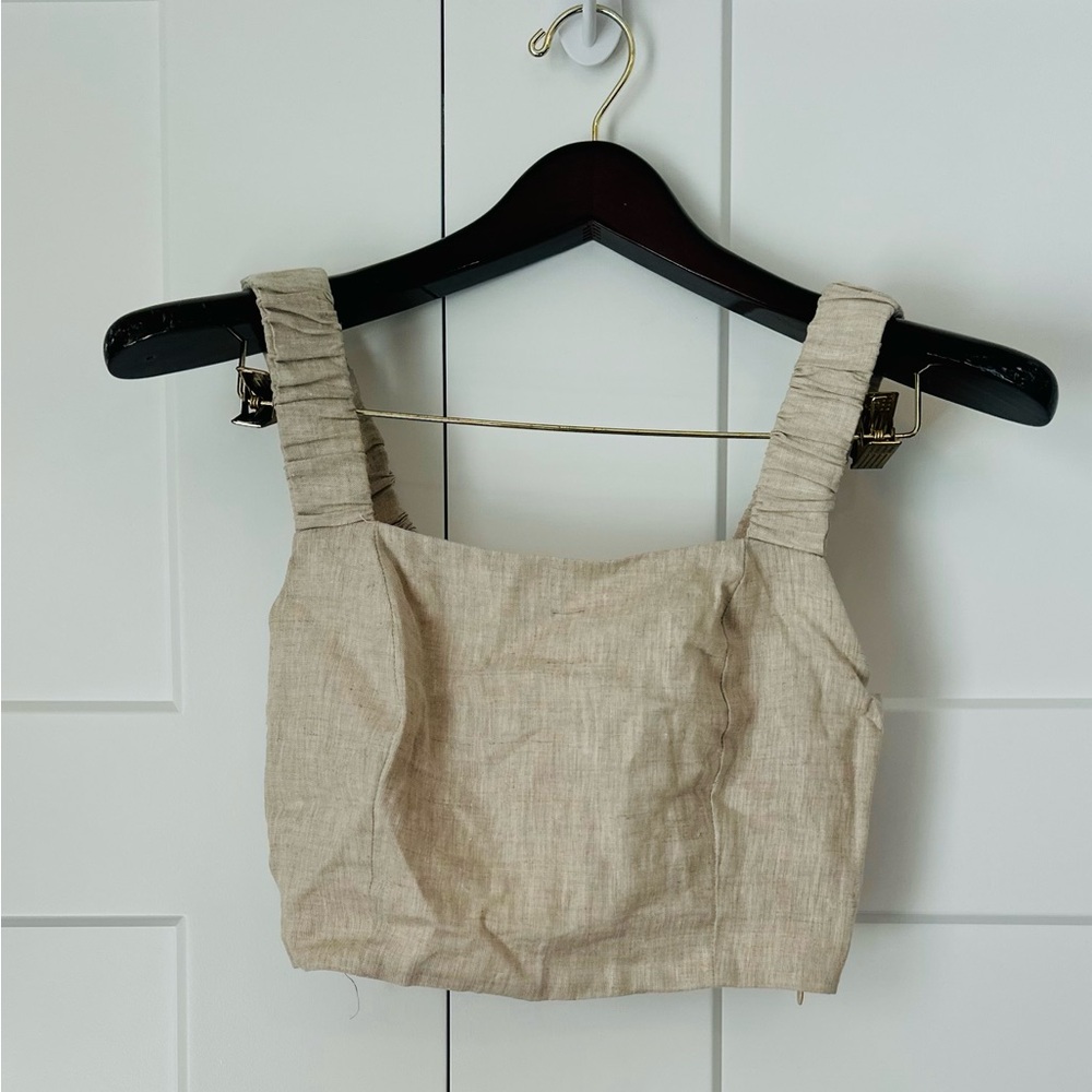 Linen Lulu’s Blend Square‎ Neck Crop Top - Beige S